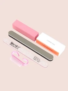 klimonla 5pcs/Set Nail File And Buffer- Double Sided Nail File, Rectangular Nail Buffer, Buffer Block Sponge Polished, Nail Brush, Perfect Manicure Tool Kit For Shiny Nail