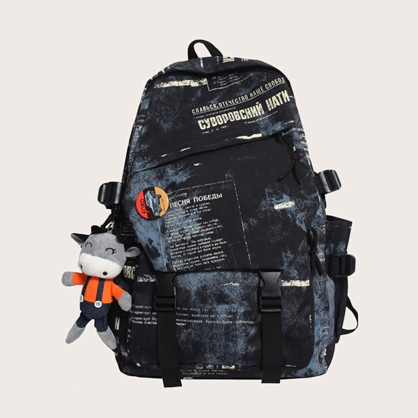

Men Letter Graphic Backpack, Black