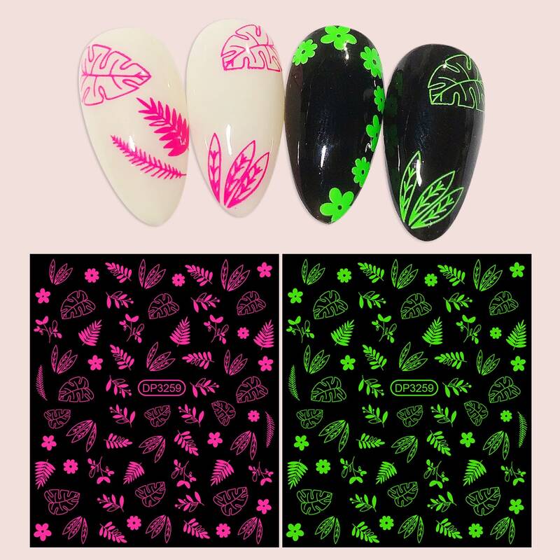 

2sheets Luminous Leaf Pattern Nail Art Sticker, Multicolor