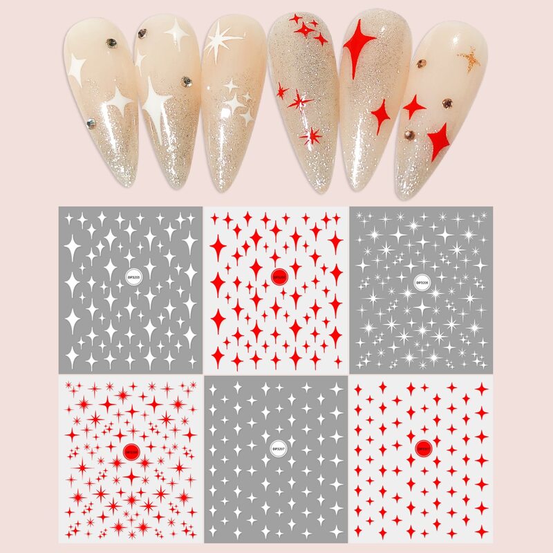 

6sheets Star Pattern Nail Art Sticker, Multicolor