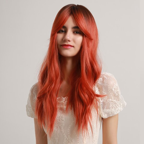 

Natural Long Curly Wig With Bangs, Burgundy