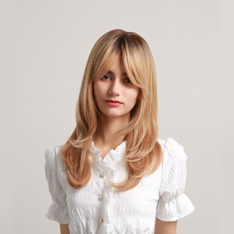 

Natural Long Curly Wig With Bangs, Gold