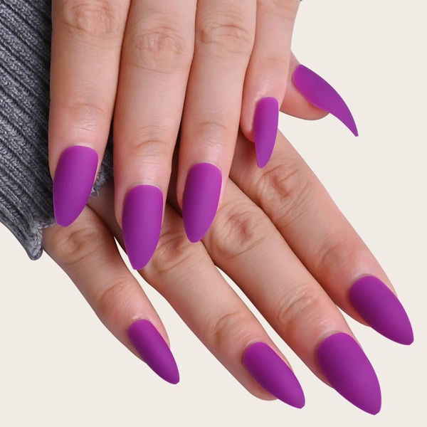 

24pcs Solid Fake Nail & 1sheet Tape & 1pc Nail File, Purple