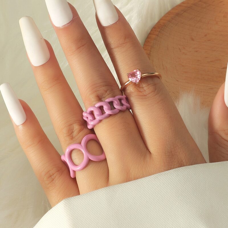

3pcs Hollow Out Ring, Pink