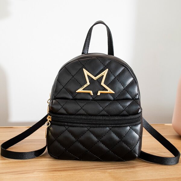 

Quilted Pattern Star Decor Classic Backpack, Black