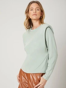 SHEIN Unity Viscose Padded Shoulder T-Shirt - Mint Green - View 3