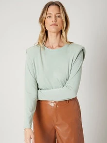 SHEIN Unity Viscose Padded Shoulder T-Shirt - Mint Green - View 4