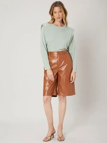 SHEIN Unity Viscose Padded Shoulder T-Shirt - Mint Green - View 6