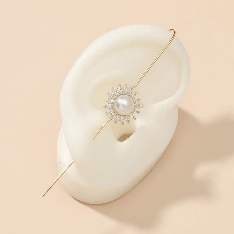 

1pc Faux Pearl Ear Cuff, Gold