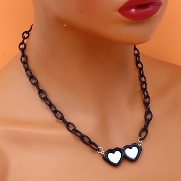 

Heart Charm Necklace, Black and white