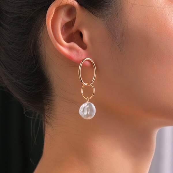 

Faux Pearl Decor Drop Earrings, Gold