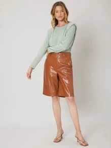 SHEIN Unity Quần short Nút Túi Dây kéo màu trơn Thanh lịch - Rỉ Nâu - Xem 1