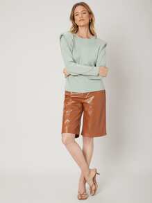 SHEIN Unity Quần short Nút Túi Dây kéo màu trơn Thanh lịch - Rỉ Nâu - Xem 6