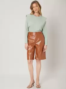 SHEIN Unity Quần short Nút Túi Dây kéo màu trơn Thanh lịch - Rỉ Nâu - Xem 7