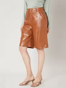 SHEIN Unity Quần short Nút Túi Dây kéo màu trơn Thanh lịch - Rỉ Nâu - Xem 10