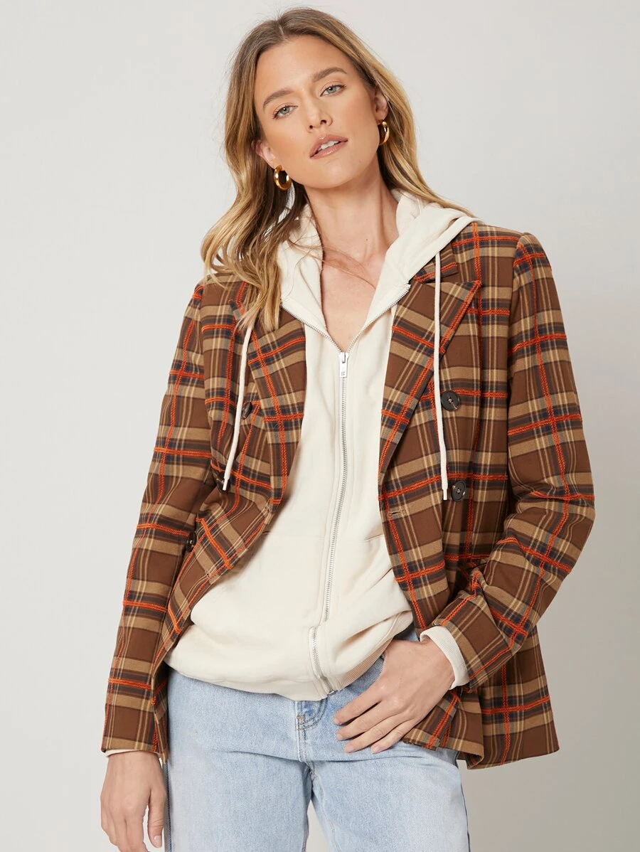 SHEIN EZwear Viscose Tartan Relaxed Fit Blazer