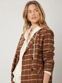 SHEIN EZwear Viscose Tartan Relaxed Fit Blazer
