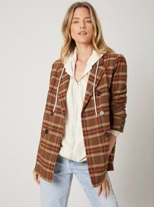 SHEIN EZwear Viscose Tartan Relaxed Fit Blazer