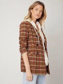 SHEIN EZwear Viscose Tartan Relaxed Fit Blazer
