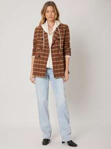 SHEIN EZwear Viscose Tartan Relaxed Fit Blazer