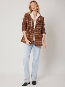 SHEIN EZwear Viscose Tartan Relaxed Fit Blazer