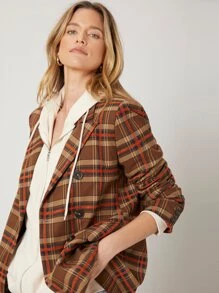 SHEIN EZwear Viscose Tartan Relaxed Fit Blazer