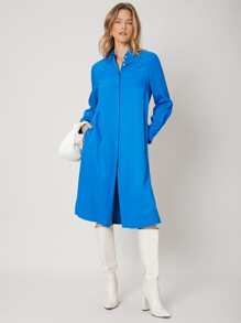 SHEIN Knee Length Shirt Dress - Blue - View 1