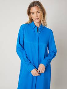 SHEIN Knee Length Shirt Dress - Blue - View 5