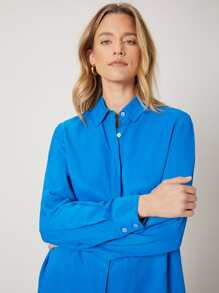 SHEIN Knee Length Shirt Dress - Blue - View 6