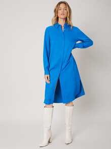 SHEIN Knee Length Shirt Dress - Blue - View 7
