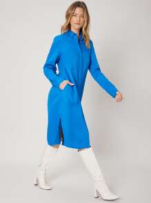 SHEIN Knee Length Shirt Dress - Blue - View 10