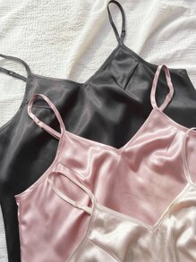 SilkySpell 3pcs Women Solid Color Camisole And Shorts Pajama Set - Multicolor - View 3