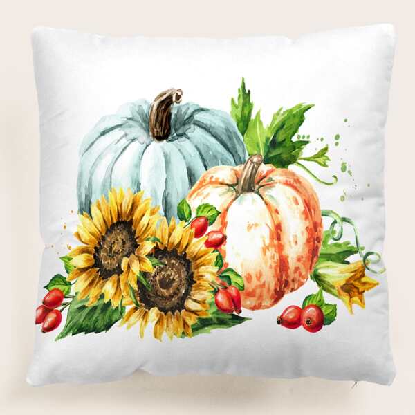 

Pumpkin Print Cushion Cover Without Filler, Multicolor