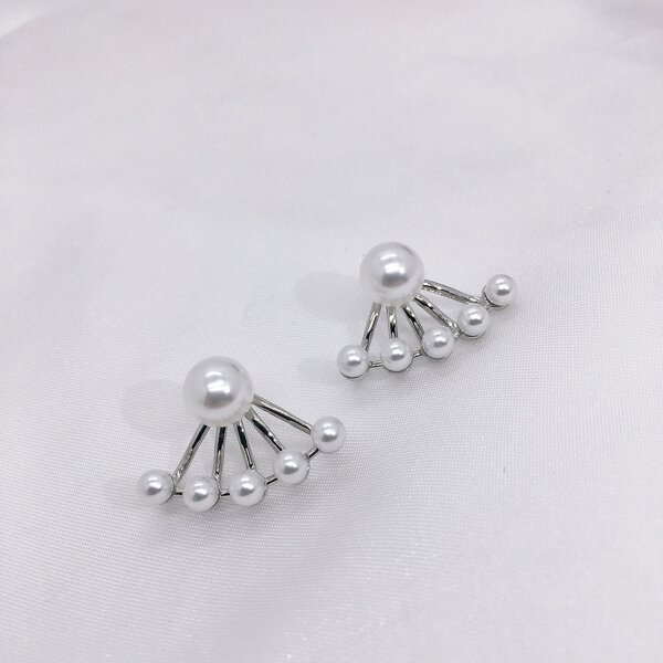

14K Gold Plated Faux Pearl Decor Earring Jackets, Silver