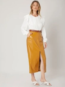 SHEIN Unity PU皮革開叉半身裙