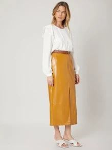 SHEIN Unity PU皮革開叉半身裙