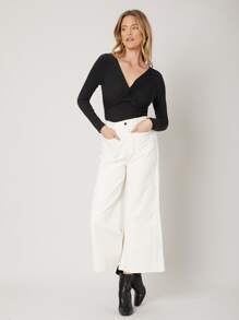 MOTF PREMIUM 修身圍裹T恤 - 黑色 - 查看 4