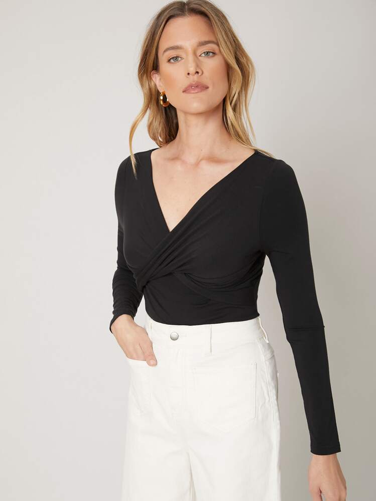 MOTF PREMIUM Camiseta delgado cruzado - Negro - Añade 10