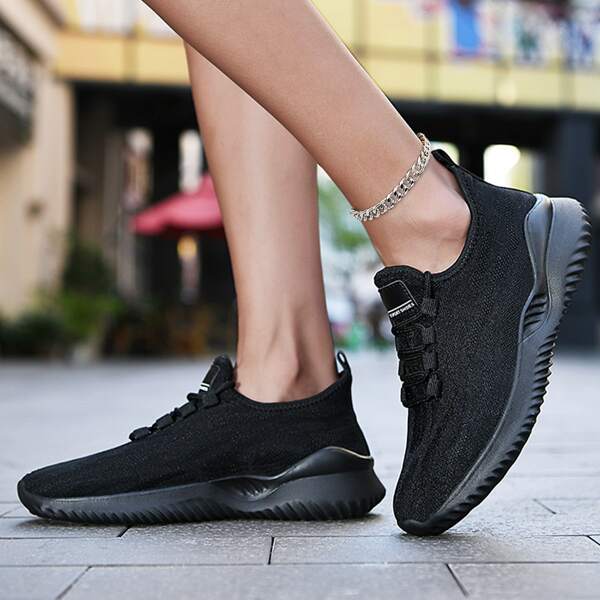 

Breathable Lace-up Front Running Shoes, Black