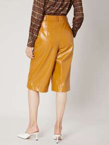 SHEIN Unity Quần Túi Dây kéo màu trơn Thanh lịch - Màu vàng - Xem 2