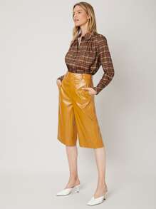 SHEIN Unity Quần Túi Dây kéo màu trơn Thanh lịch - Màu vàng - Xem 3