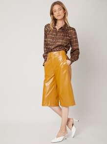 SHEIN Unity Quần Túi Dây kéo màu trơn Thanh lịch - Màu vàng - Xem 4