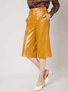 SHEIN Unity Quần Túi Dây kéo màu trơn Thanh lịch - Màu vàng - Xem 5