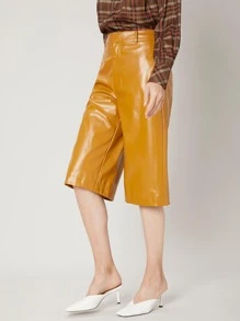 SHEIN Unity Quần Túi Dây kéo màu trơn Thanh lịch - Màu vàng - Xem 9