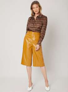 SHEIN Unity Quần Túi Dây kéo màu trơn Thanh lịch - Màu vàng - Xem 10