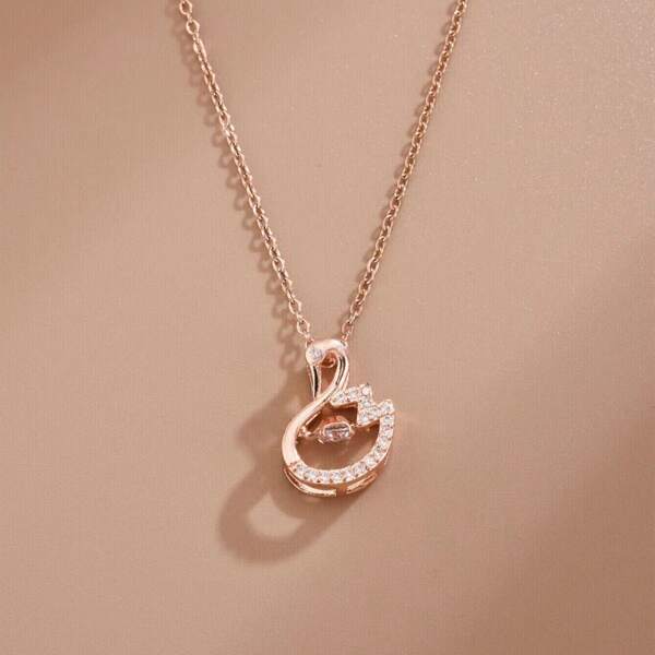 

Swan Charm Necklace, Rose gold