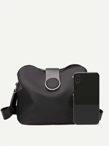 1 件纯色防水面料简约女士斜挎包 - 黑色 - 查看 3