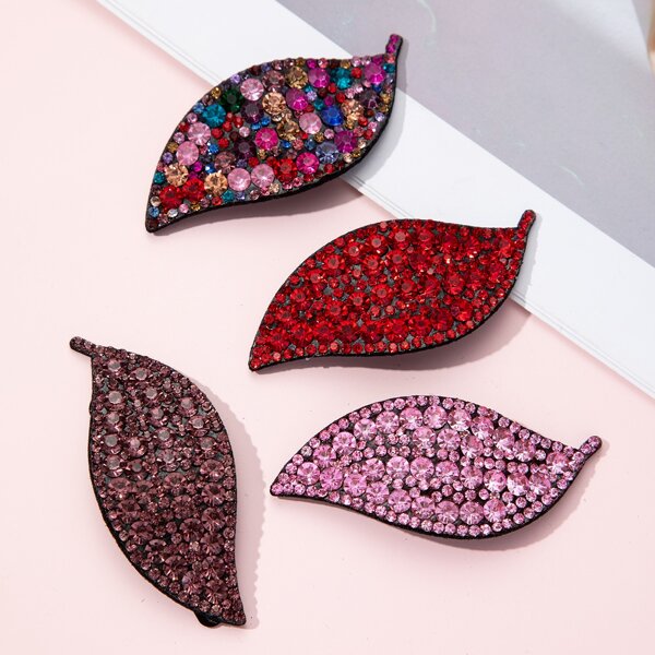 

4pcs Rhinestone Leaf Decor Hair Clip, Multicolor