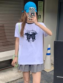 Contrast Panel Butterfly & Letter Graphic Tee - White - View 4