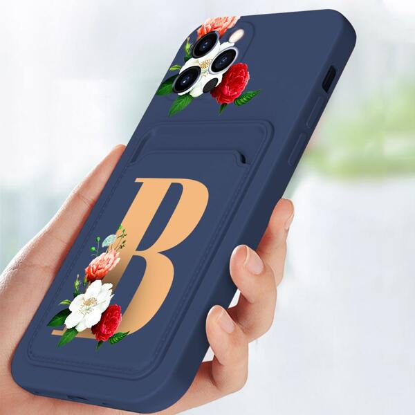 

Letter Graphic Phone Case With Card Slot, Multicolor